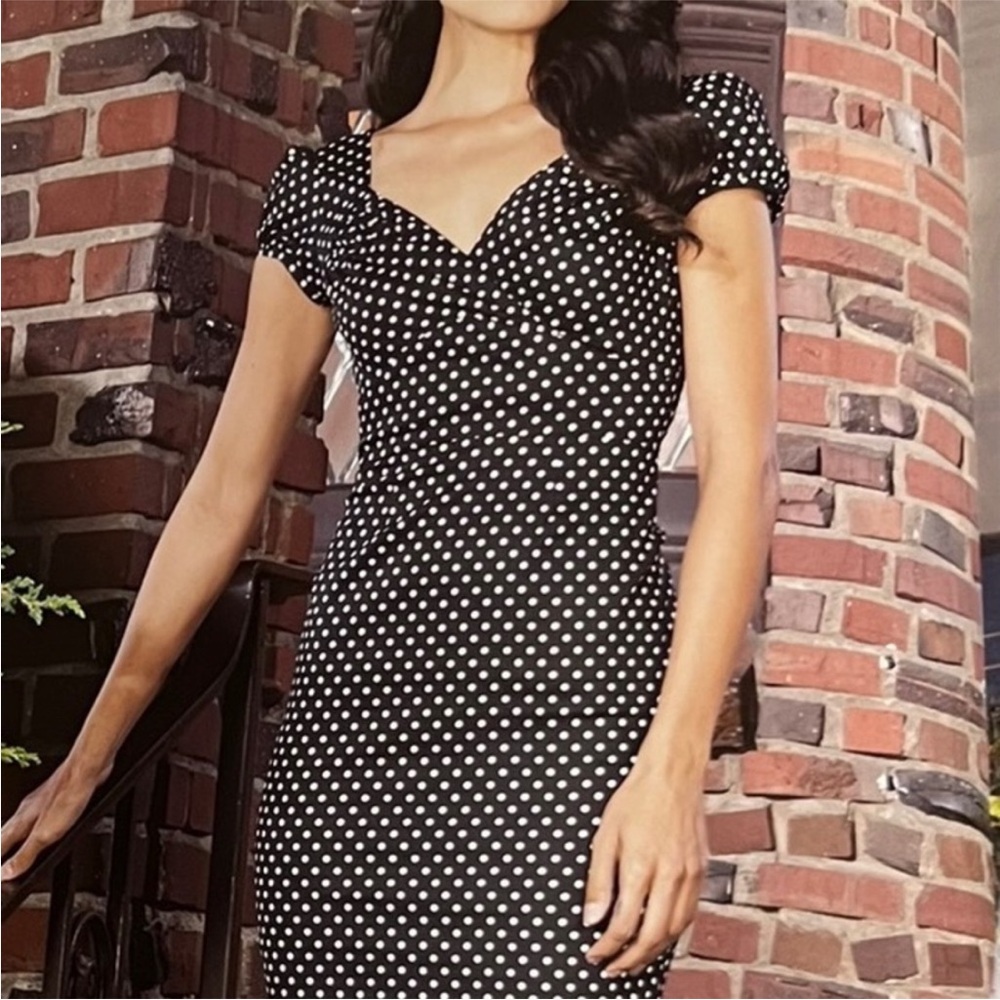 Stop Staring pinup retro fishtail Elegant Black & gray Polka Dot Dress